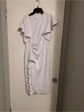 Elegant White Ruffle-Detail Women's Dress